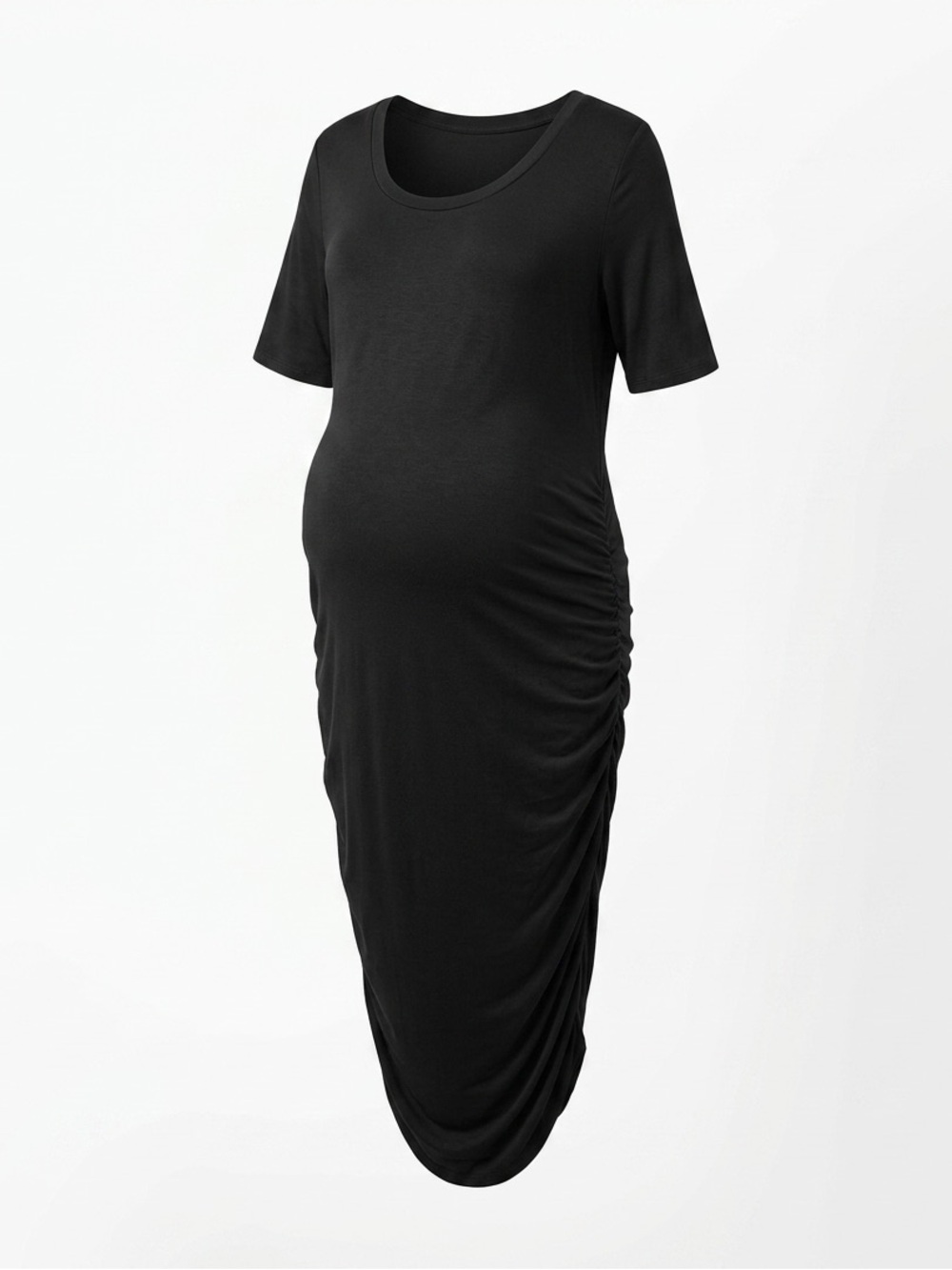 Motherhood Maternity Black Ruched Bodycon Midi Dress  Size XL Jersey Knit